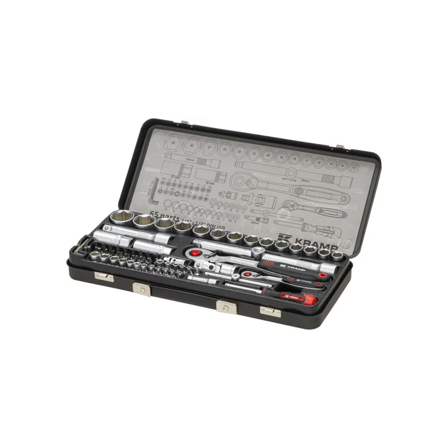 Set capete chei tubulare de impact cu profil interior și exterior 1/4" și 1/2", 65 piese