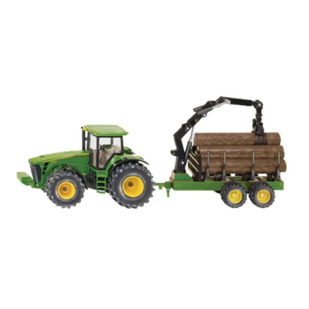 Tractor John Deere 8430 cu remorcă de încărcat lemne